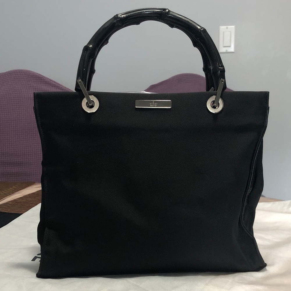 Authentic Vintage GucciElegant Black Tote with Bamboo Handles in Thick/Nylon Bag